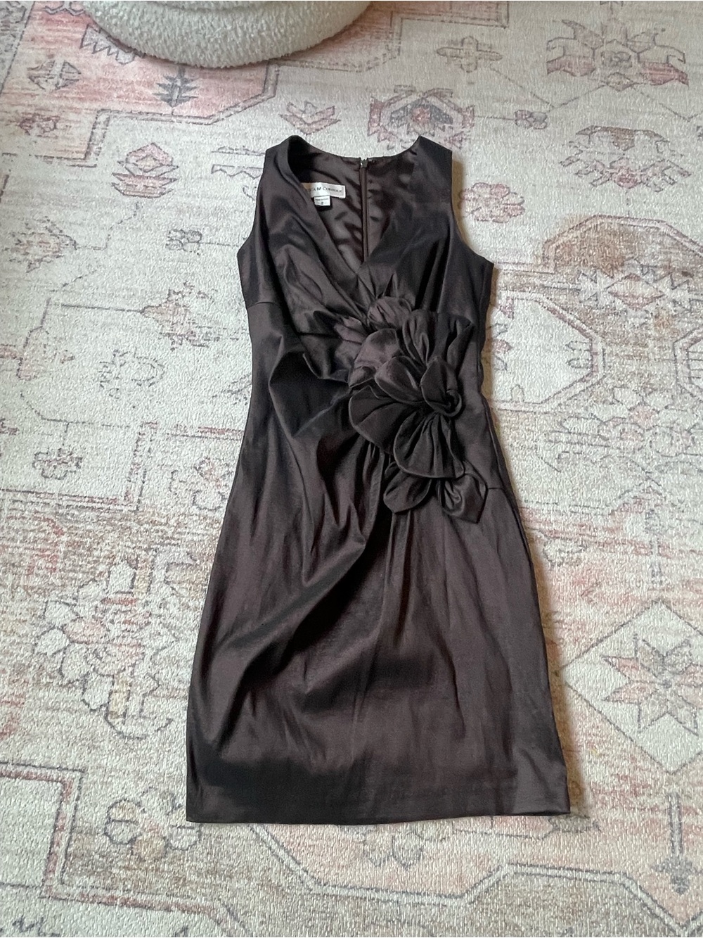 Jessica McClintock Dress Brown Metallic Rosette Ruched Formal Cocktail Womens 2